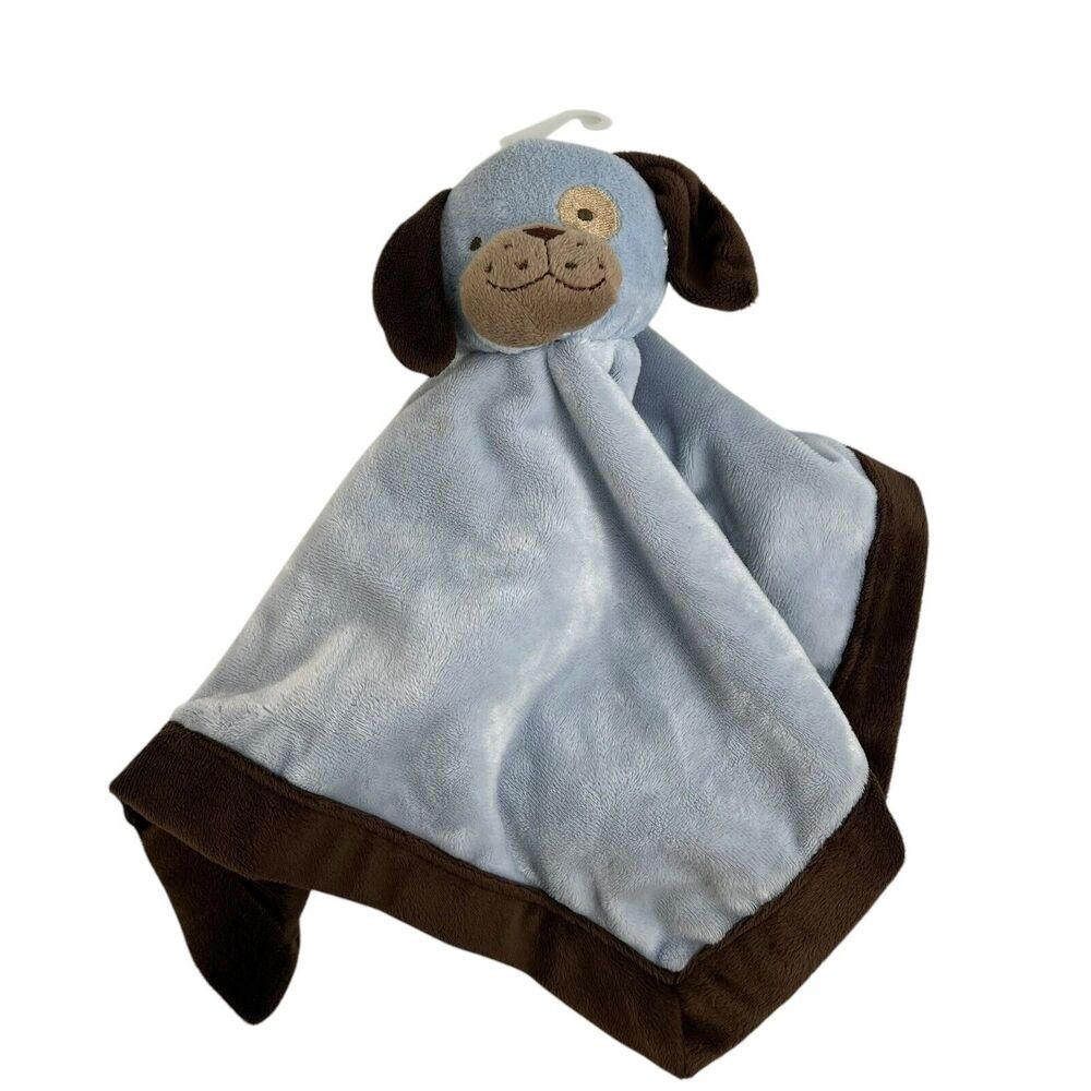 Tiddliwinks Security Blanket Blue Dog‎ Lovey Lovie Baby Blue Brown 13" Square